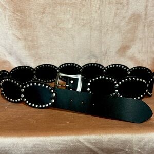 Black silver studded leather boho western cowgirl wide large belt